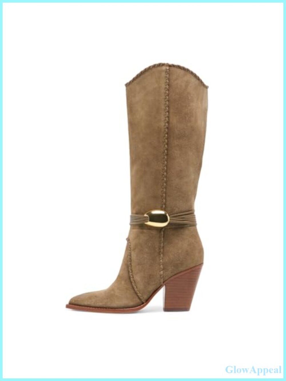 Suede Knee High Cowboy Boots Pointed Toe Block Heel Pull On Slouchy Tall